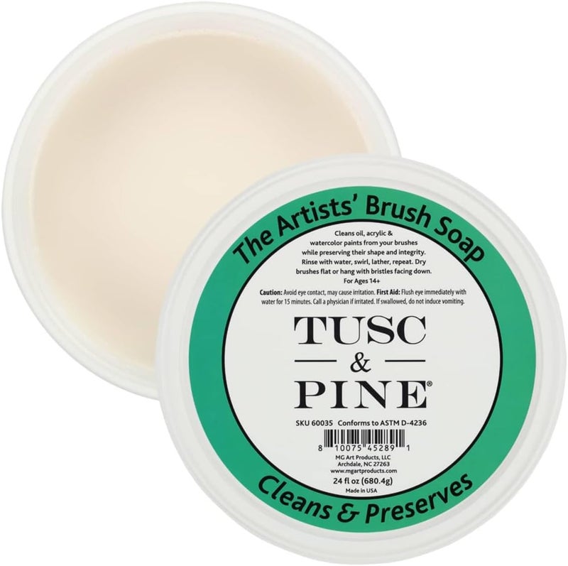 Tusc & Pine The Artists' Brush Soap - 24oz Plant-Based Brush Cleaner, Oil, Acrylic, Watercolor Paint - Nourishes Bristles; Made in North Carolina; Alkali Soap, Gentle Pine Fragrance - Image 1